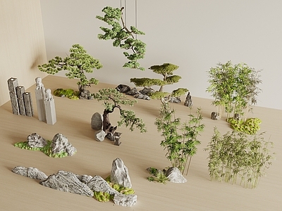新中式景观室内景观 新中式植物景观 新中式景观小品 新中式住宅景观 新中式景观松树 竹子