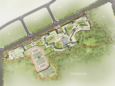 学校建筑 学校总平面图 山地学校总平面图 总平面图 中学总平面图