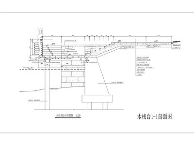 景观节点 滨水木栈台 亲水平台剖面图 防腐木观景台详图 滨水栈道节点 临水木平台施工图