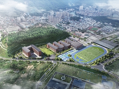 新中式学校建筑 中学校园 现代中式 学院风