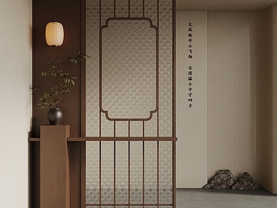 新中式玄关 屏风隔断 花格