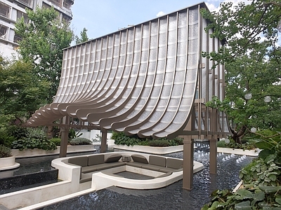 新中式景观廊架空间 景观会客厅 异形廊架 金茂府 现代景观廊架 休憩亭