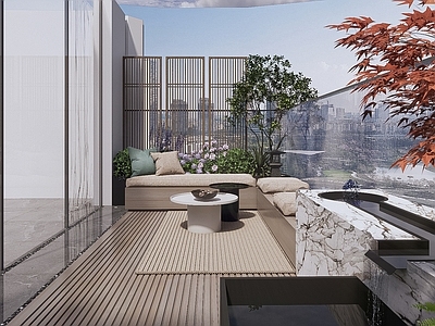 新中式景观屋顶花园 四代宅露台景观 花园露台 屋顶花园 露台庭院 生活阳台景观