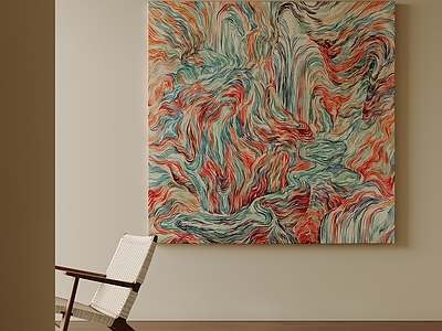 奶油风抽象画 肌理山水抽象挂画 中古风方形装饰画 禅意山水墙面挂画 复古抽象山水壁画 原木风玄关装饰画
