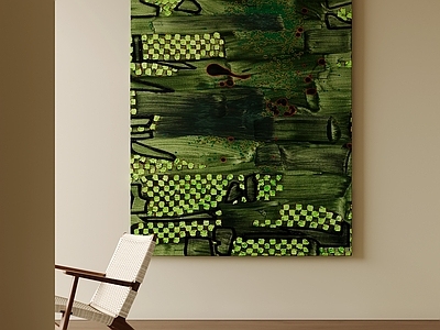 中古风抽象画 暗绿方格肌理挂画 撞色块面抽象油画 侘寂几何墙面壁画 现代色块客厅挂画 拼格纹理装饰画