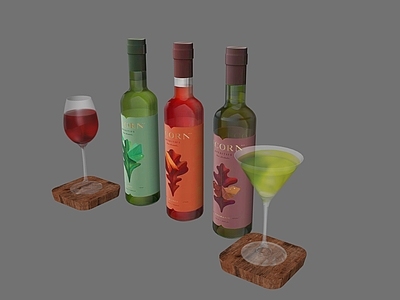 现代酒具 玻璃瓶 高脚杯 酒 饮品