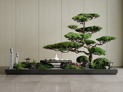 新中式室内景观 植物堆