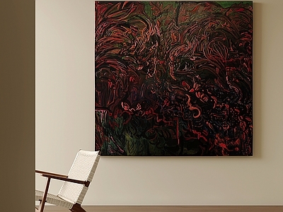 中古风抽象挂画 暗调抽象油画 红黑肌理装饰画 方形艺术挂画 复古风客厅壁画 大平层软装挂画