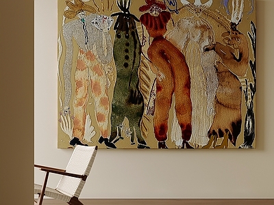 奶油风抽象挂画 复古涂鸦油画 趣味人物挂画 中古风艺术壁画 客厅横版装饰画 创意人形抽象画
