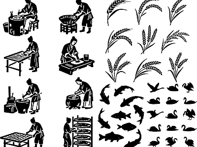 其他图库 剪影 线稿 贴图 人物 鱼