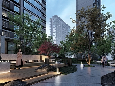 新中式景观小区景观 大区住宅景观 现代新中式居住 廊架景墙示范区 茶室休闲空间 户外卡座平台