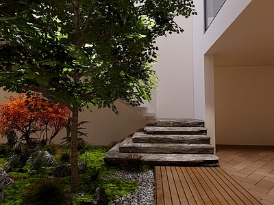 禅意室内景观 现代悬浮楼梯