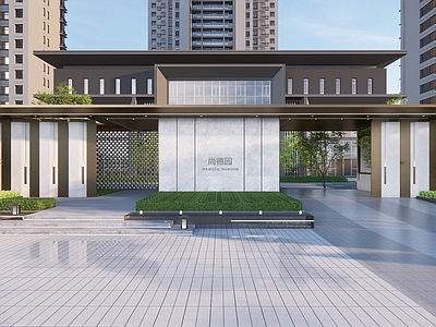 新中式景观入口大门 售楼处示范区景观 小区住宅区景观 入口构筑门头 景观大门