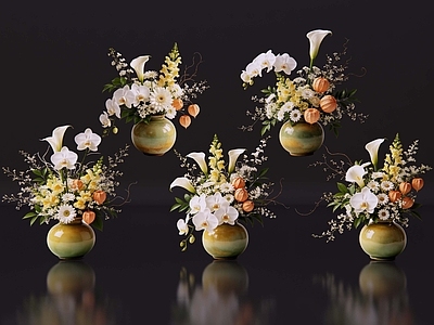现代花瓶 2D现代轻奢花艺 现代侘寂花瓶花艺 法式复古花艺 高级感花艺 软装摆件