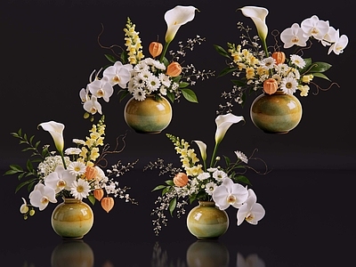 现代花瓶 2D现代轻奢花艺 现代侘寂花瓶花艺 法式复古花艺 高级感花艺 软装摆件