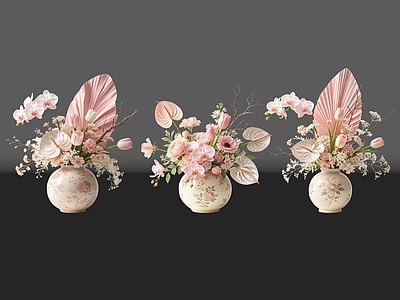 法式花瓶 2D现代轻奢花艺 现代侘寂花瓶花艺 法式复古花艺 高级感花艺 软装摆件