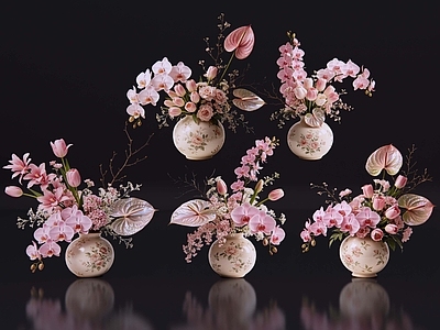 美式花艺 2D现代轻奢花艺 现代侘寂花瓶花艺 法式复古花艺 高级感花艺 软装摆件