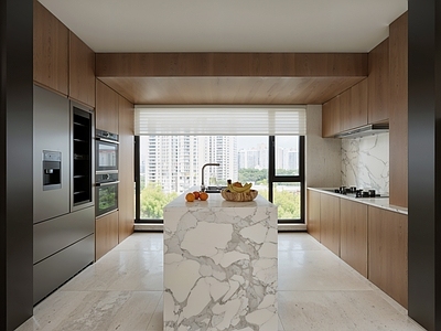 意式极简开放式厨房 厨房 现代厨房 轻奢厨房 厨房岛台 中央厨房