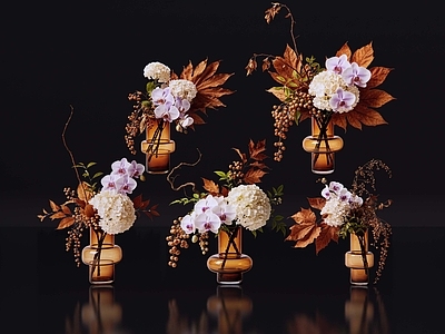 现代花瓶 2D现代轻奢花艺 现代侘寂花瓶花艺 法式复古花艺 高级感花艺 软装摆件