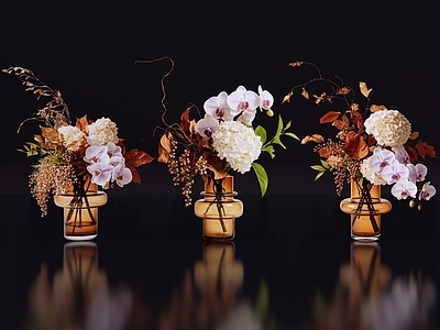 现代简约花瓶 2D现代轻奢花艺 现代侘寂花瓶花艺 法式复古花艺 高级感花艺 软装摆件