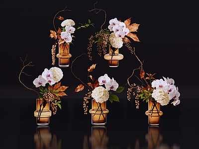 现代花瓶 2D现代轻奢花艺 现代侘寂花瓶花艺 法式复古花艺 高级感花艺 软装摆件