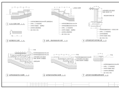 综合景观图库 台阶挡墙大样 景观台阶节点 挡土墙施工图 景观梯步构造 地形挡墙节点