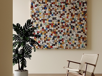 现代简约挂画 样板间艺术挂画 中古风墙面装饰 方形实物挂画 客厅立体装置画 骰子拼接装饰画