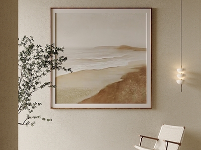 侘寂挂画 肌理海景装饰画 简约沙滩油画 茶室方形装饰画 莫兰迪海景挂画 浅咖风景壁画
