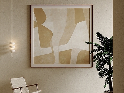 奶油风挂画 极简几何装饰画 原木风抽象挂画 暖棕色块壁画 茶室方形挂画 日式抽象油画