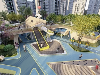 现代主义住宅区景观 居住地产住宅大区 儿童器械活动场地 草坪休闲功能空间 廊架会所中心草坪