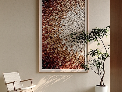 奶油风抽象画 原木风竖版油画 入户玄关立体画 大地色渐变挂画 凹凸颗粒肌理画 中古浮雕装饰画