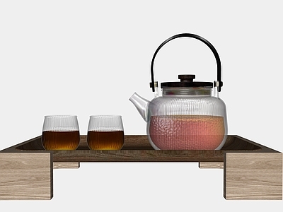 原木风茶具 玻璃茶具 茶壶 茶杯 玻璃杯 摆件