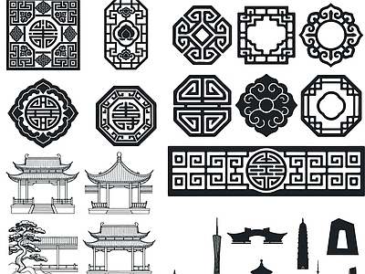 其他图库 花纹 纹理 贴图 线稿 线稿中式