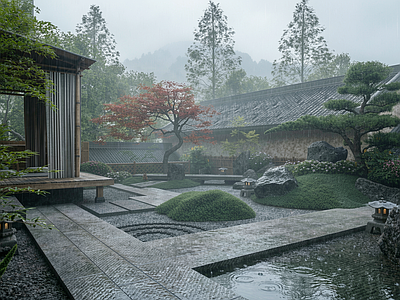 新中式景观乡村庭院 民宿庭院 禅意空间 围炉煮茶