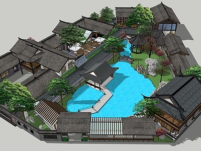 传统园林文旅项目景观 中式庭院 苏式园林 院落式民宿