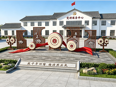 乡村改造 乡村大鼓廉字雕塑