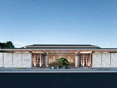 新中式景观售楼处建筑