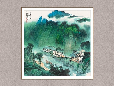 新中式山水画 峡江山水 华拓 青绿山水 装饰画