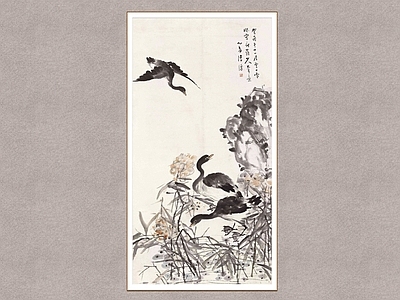 中式字画 花鸟图 溥儒 禅意花鸟 装饰画