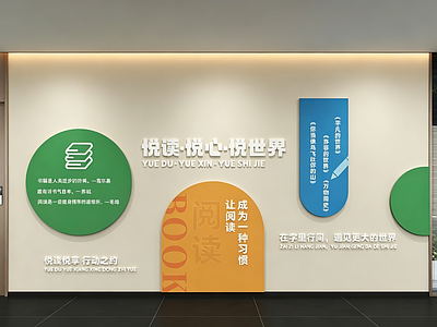 现代简约阅览室 现代阅读文化墙 展示墙