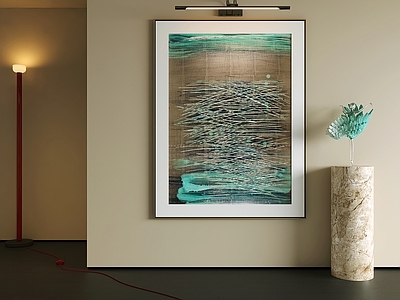 现代简约抽象画 侘寂风抽象挂画 肌理笔触竖版画 绿调线条装饰画 复古色调油画 走廊软装画芯