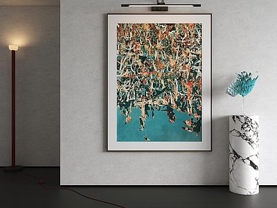 现代简约抽象画 侘寂竖版油画 蓝绿调抽象挂画 极简风背景画 厚涂肌理装饰画 翡翠色抽象壁画