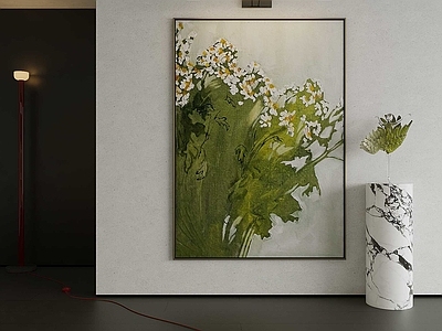 意式极简油画 中古风花卉画 茶室花卉挂画 肌理油画 餐厅竖幅挂画