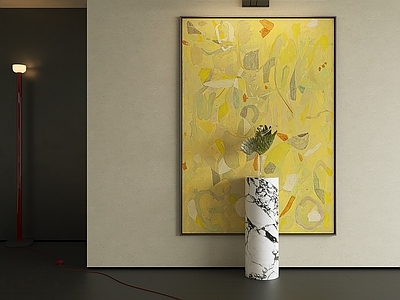 现代简约挂画 侘寂竖版油画 极简抽象挂画 浅黄肌理挂画 暖调几何抽象画 中古风抽象画