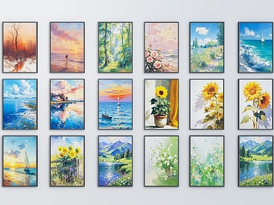 印象派挂画组合 现代装饰画 印象派油画 挂画 装饰画展 油画