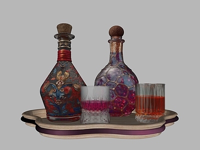 复古酒具 酒瓶 酒杯 玻璃杯 托盘 瓶子