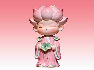 新中式雕塑摆件 佛莲花IP 陶瓷艺术品 雕塑摆件 美陈 居家摆件