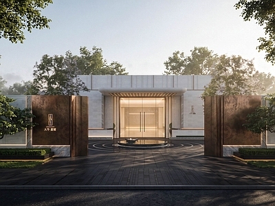 现代主义售楼处建筑 大华星耀售楼处 豪宅示范区建筑 示范区建筑景观 入口大门建筑