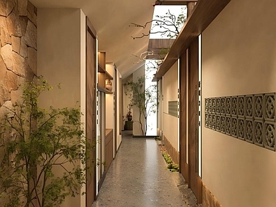 新中式酒店走廊 侘寂餐厅包间走廊
