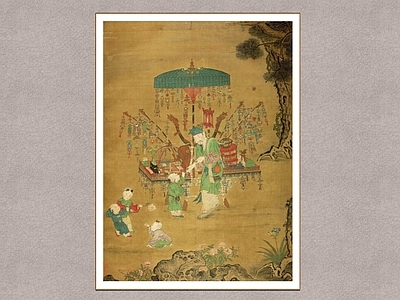 中式画框 货郎 民俗画 古画 装饰画